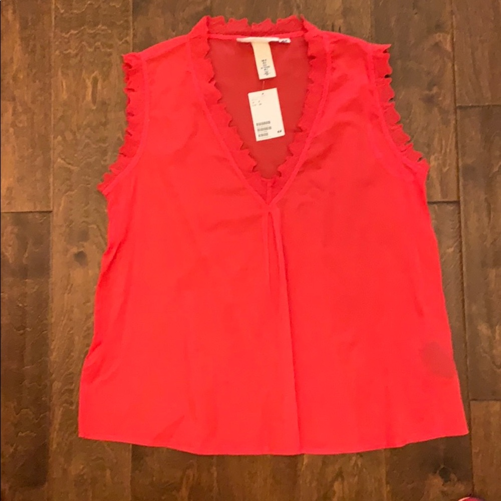 New H&M Coral Ruffled Trim Blouse